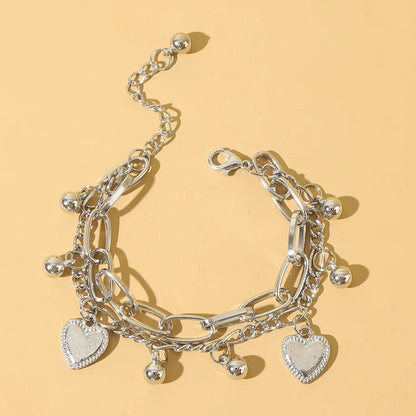 1 pezzo di braccialetto da donna con ciondolo amore a doppio strato in metallo minimalista e alla moda, accessorio moderno e versatile -2061