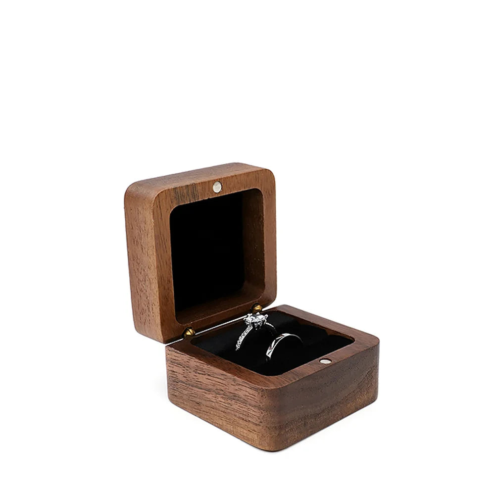 Portagioie con diamanti intarsiati, scatola per fedi nuziali in legno massello di noce, ricerca di matrimonio, anello di diamanti, regalo di San Valentino, gioielli
