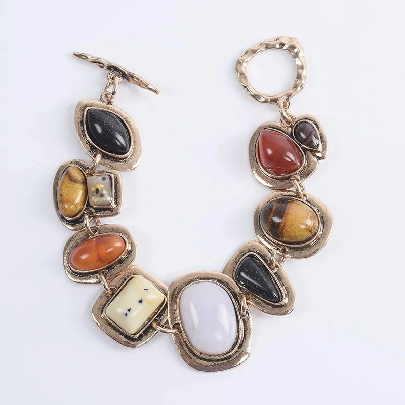 Bracciale con ciondolo in pietra di resina multicolore bohémien Bracciale in pietra irregolare Design unico Gioielli fortunati da donna (colore resina casuale)
