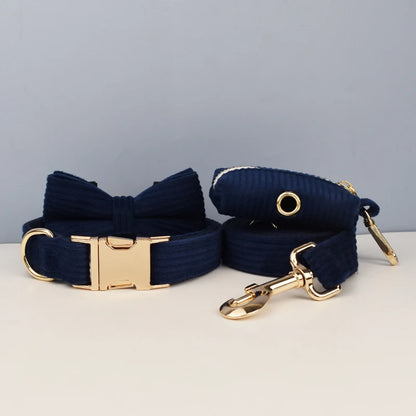 Set di collare e guinzaglio per cani in velluto a coste blu violaceo, con targhetta personalizzata incisa, accessori per animali domestici, guinzaglio per cani in velluto a coste17