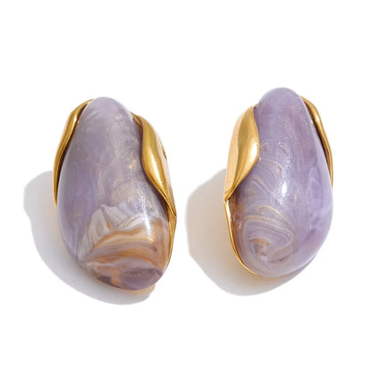 Yhpup Nuovo design Marrone Verde Beige Resina Anello geometrico regolabile PVD dorato Acciaio inossidabile Regalo di gioielli con dita antiruggine