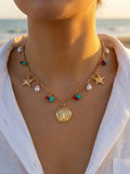 Summer Beach Vacation Shell Necklace Women's Fashion Design Starfish Pearl Multiple Pendants Clavicle Chain Summer Jewelry
