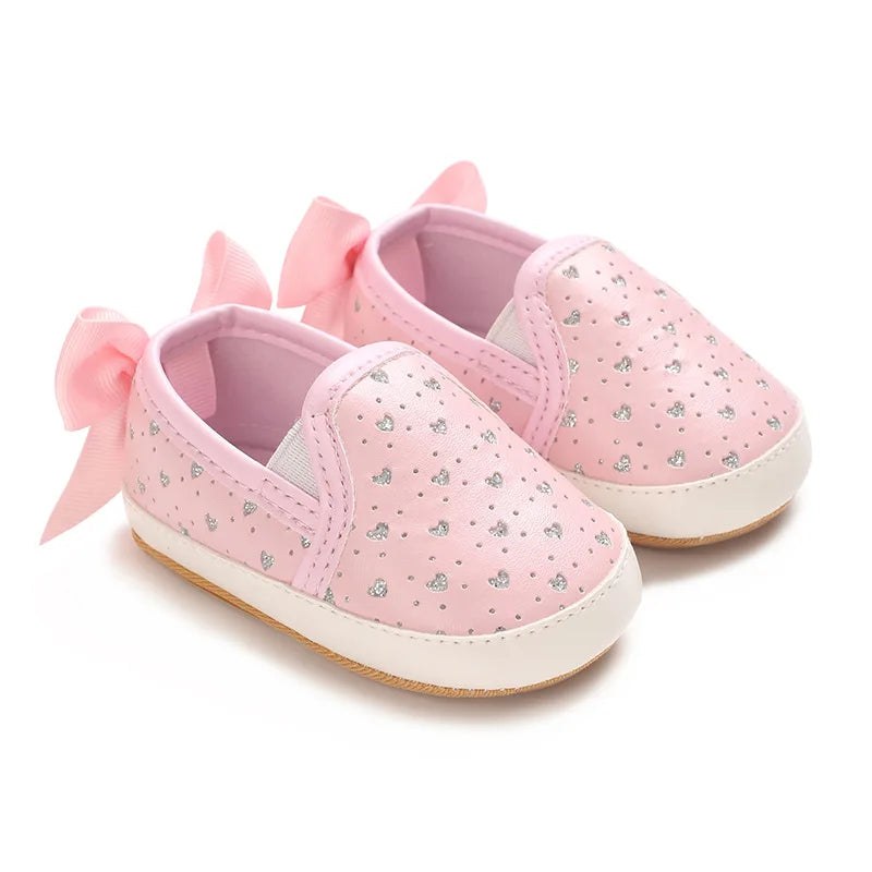 Scarpe da passeggio per bambini, sneakers con stampa e fiocco, calzature casual con suola morbida per neonati da 0 a 18 mesi