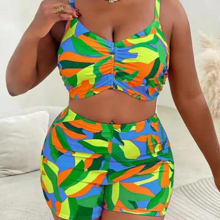 L-4XL Plus Size Set da 3 pezzi Bikini Cover Up Costume da bagno push up da donna Estate Mujer Costumi da bagno con controllo della pancia Set bikini oversize