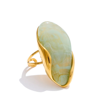 Yhpup Nuovo design Marrone Verde Beige Resina Anello geometrico regolabile PVD dorato Acciaio inossidabile Regalo di gioielli con dita antiruggine