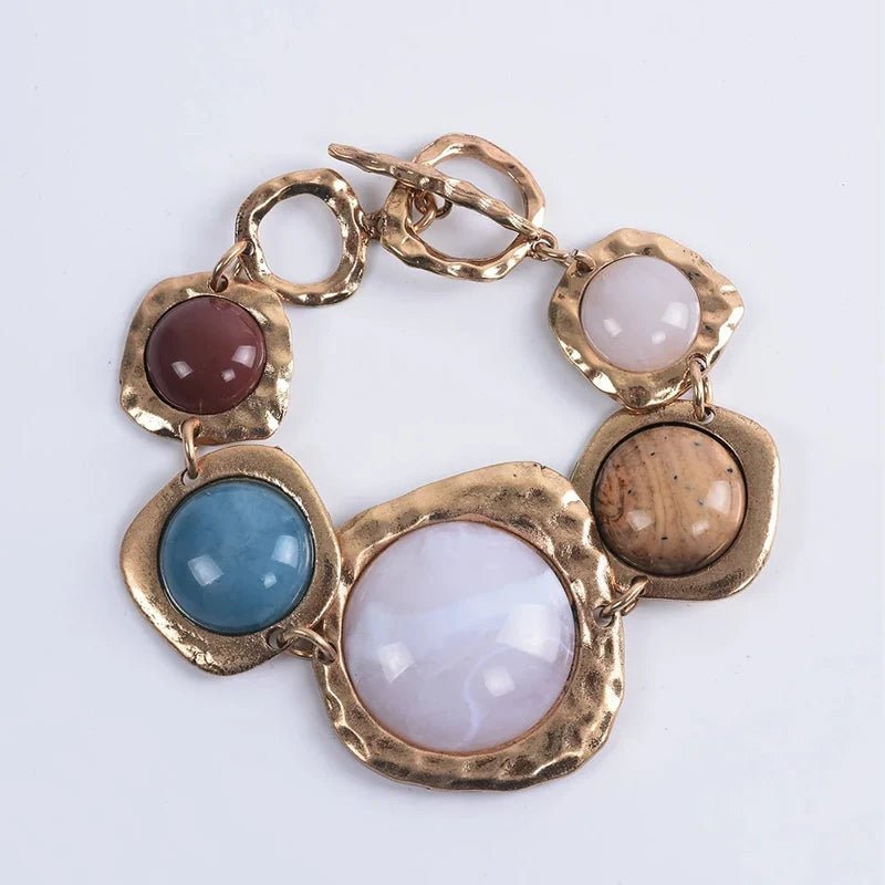 Bracciale con ciondolo in pietra di resina multicolore bohémien Bracciale in pietra irregolare Design unico Gioielli fortunati da donna (colore resina casuale)