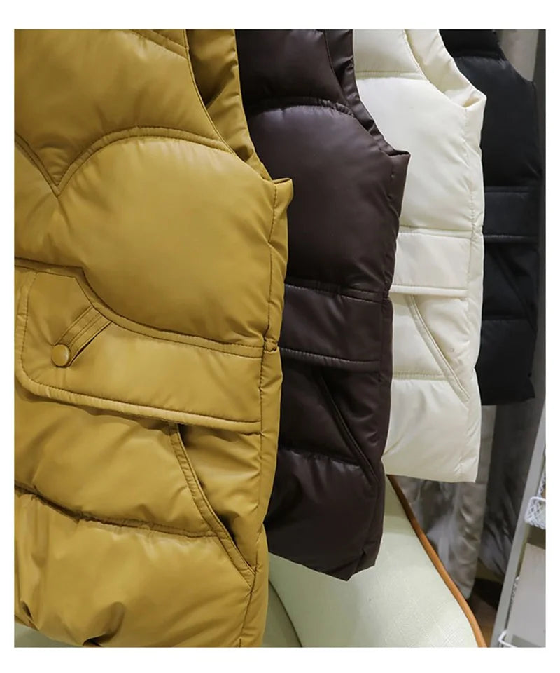 Gilet in piuma di cotone da donna, nuova collezione autunno inverno 2026, alla moda, con collo alto, versatile, caldo, senza maniche, giacca gilet, top femminile.