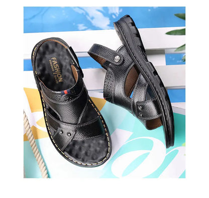 Herren-Ledersandalen für den Sommer, rutschfeste Herrenschuhe aus echtem Leder, Hausschuhe, Strandschuhe mit dicker Sohle für draußen, bequeme, weiche Herren-Sandalen