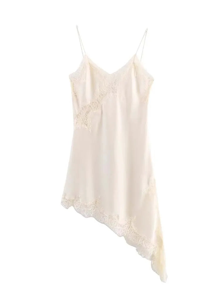 Abito da donna sexy con scollo a V in pizzo, elegante, con collo all'americana e orlo asimmetrico, nuova moda estate 2026, per feste e spiaggia