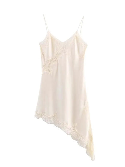 Abito da donna sexy con scollo a V in pizzo, elegante, con collo all'americana e orlo asimmetrico, nuova moda estate 2026, per feste e spiaggia