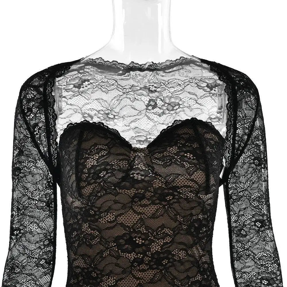 Townlike pizzo sottile aderente maxi abito lungo donna 2025 estate autunno inverno abito discoteca abiti da festa sexy con fodera a scialle