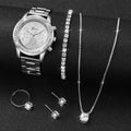 6 pezzi/set orologio da donna moda cinturino in acciaio argento orologi analogici al quarzo set di gioielli con diamanti (senza scatola)