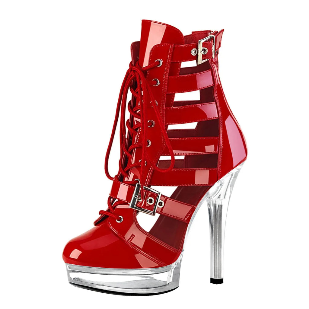 8inch Gladiator Women Ankle Boots 17cm Exotic Thin Heels 20cm Platform Sexy Fetish Shoes Pole Dance Roman Stripper Round Toe