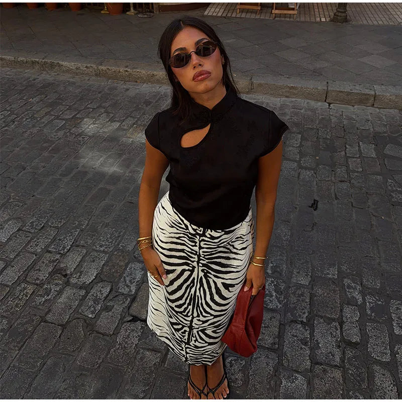 Gonna midi a righe zebrate da donna, a vita alta, dritta, elegante, aderente, casual, lunga, 2026, outfit moda street estivo e autunnale