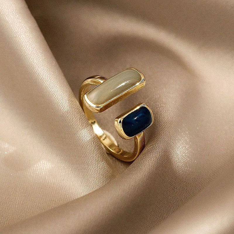 Anelli aperti a doppio gocciolamento di olio color oro retrò per le donne Anello da dito regolabile irregolare di lusso 2023 Nuovi gioielli da sposa alla moda