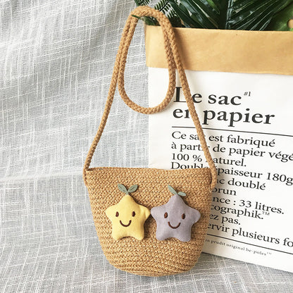 Borsa a tracolla in tessuto di paglia per bambini estivi belle ragazze borse portamonete piccole borse a tracolla per bambini Mini portafoglio principessa