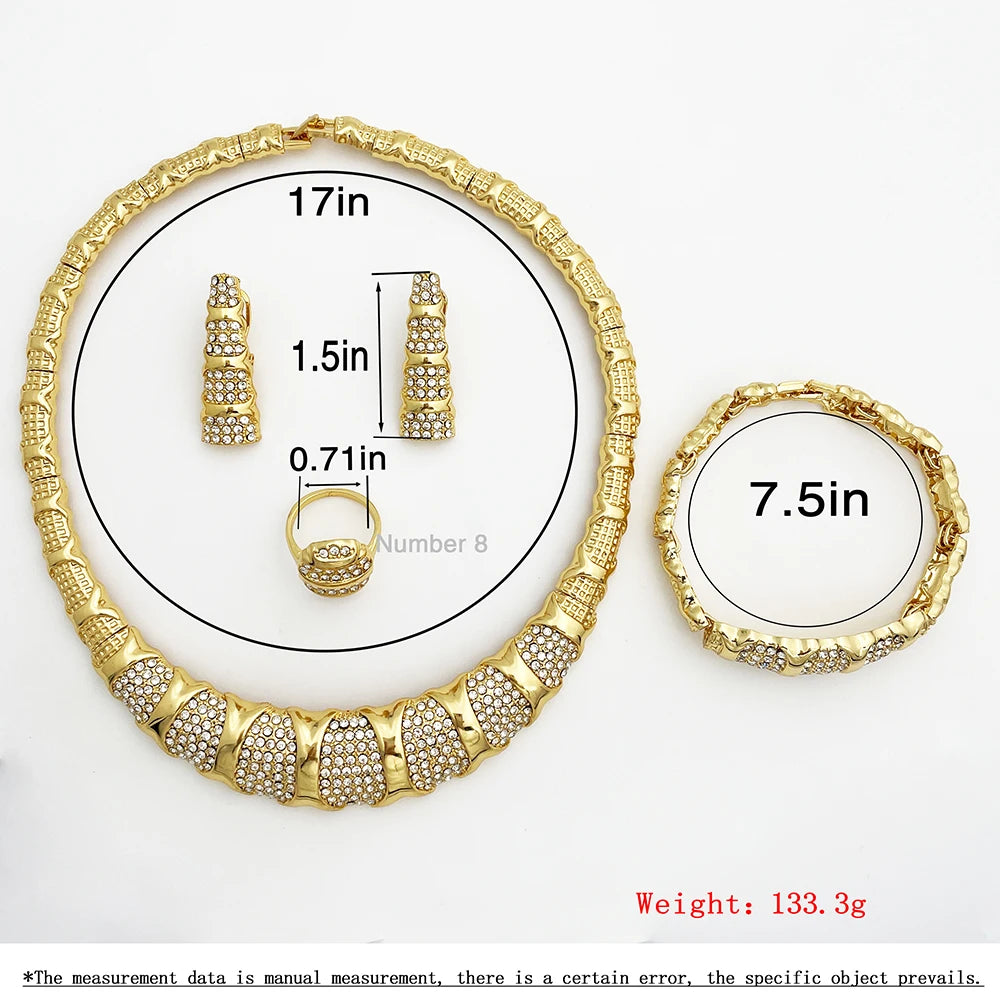 Dubai Schmuckset für Damen, 18K vergoldet, luxuriöse Halskette, Ohrringe, Armband und Ring, Schmuckset für Hochzeitsfeiern, trendig