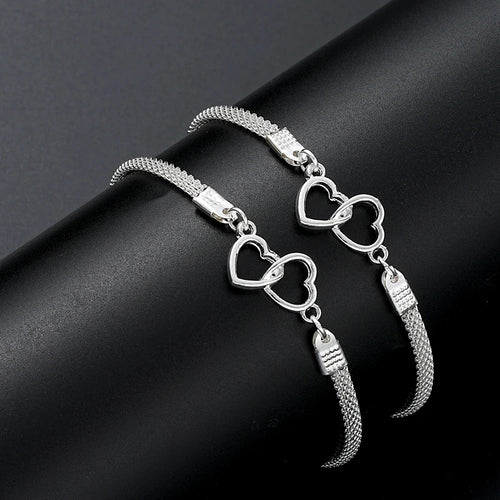 Set da 2 pezzi Braccialetti per coppia con cuore d'amore per donna Uomo Regalo di gioielli per amante con bracciale a catena abbinato a doppio strato color argento