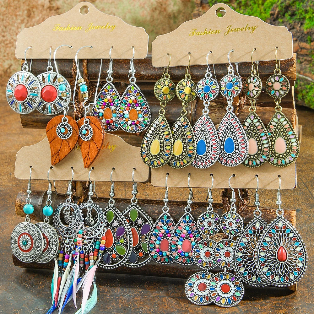 Orecchini da donna multi-stile stile Boho Forma geometrica Ciondola i gioielli dell'orecchio abbinano vari regali per decorazioni per feste