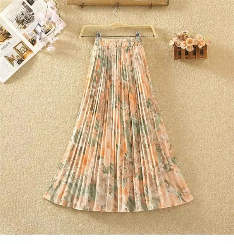 Nuova primavera e l'estate stile donna vita alta elastico stampato Chiffon pieghettato a-line gonna alla moda confortevole tutto-fiammifero