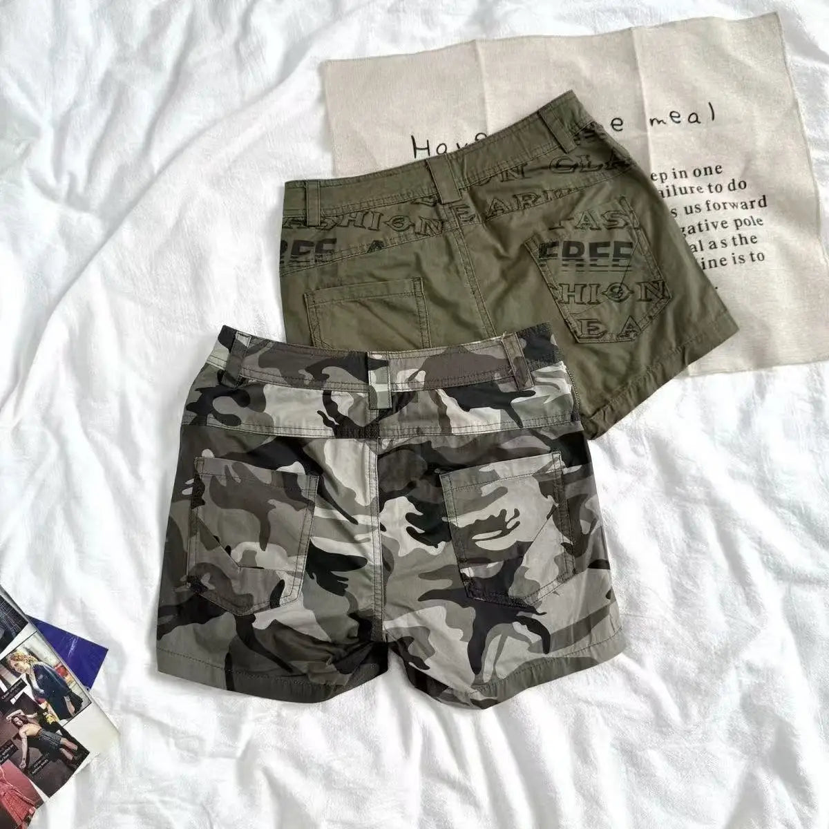 Y2K Minigonna moda Donna Harajuku Retro Camouflage Stampa grafica Verde militare Gonna corta Goth Multi tasche Pantaloncini a vita bassa