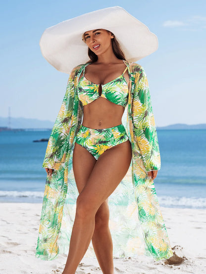 Sexy High-end Women's Swimsuit Bikini Three Piece Set with Multi-color Printed Women's Swimsuit