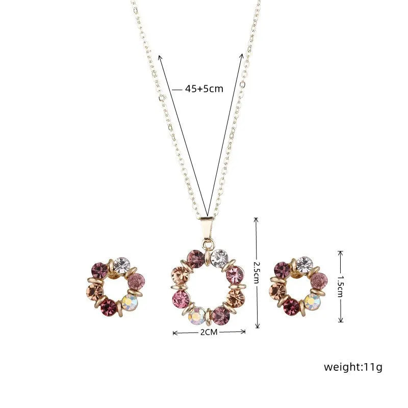 Set di orecchini con collana in oro da 3 pezzi, celebrità da donna, stile semplice e alla moda, squisiti gioielli a forma di cerchio con diamanti in vetro colorato