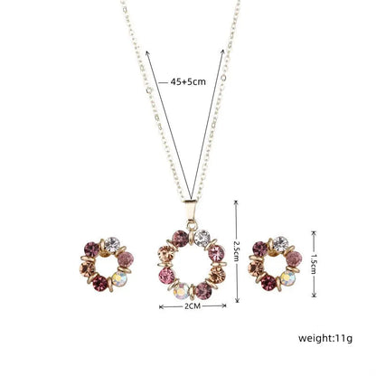 Set di orecchini con collana in oro da 3 pezzi, celebrità da donna, stile semplice e alla moda, squisiti gioielli a forma di cerchio con diamanti in vetro colorato