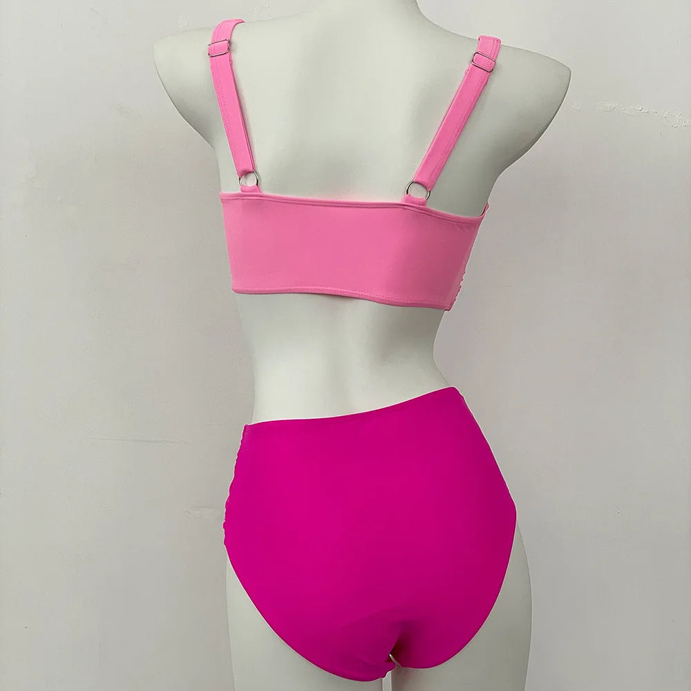 swimsuit ladies Women's High Waist  Bikini Sets Sporty Two Piece Swimsuits Solid Colors High Cut Bathing Suits Women Bikini Sets