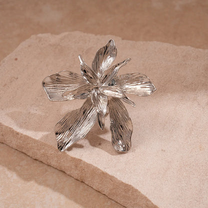 Anello a fiore grande a doppio strato esagerato per donna, classico e alla moda, in metallo, apribile, per indice, gioielli per compleanno e matrimonio M