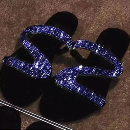 Sandales sexy pour femmes Plage d'été Bouche peu profonde Strass Défilé de mode pour femmes Chaussures confortables et légères Sandales féminines