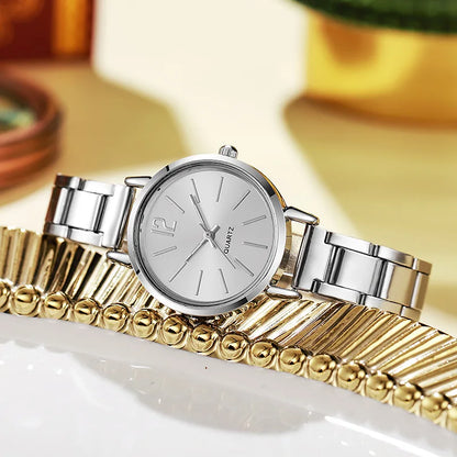 Set da 2 pezzi orologio da donna di lusso quadrante semplice cinturino cavo moda braccialetto in oro orologio da polso al quarzo orologi da donna per studenti Reloj Mujer