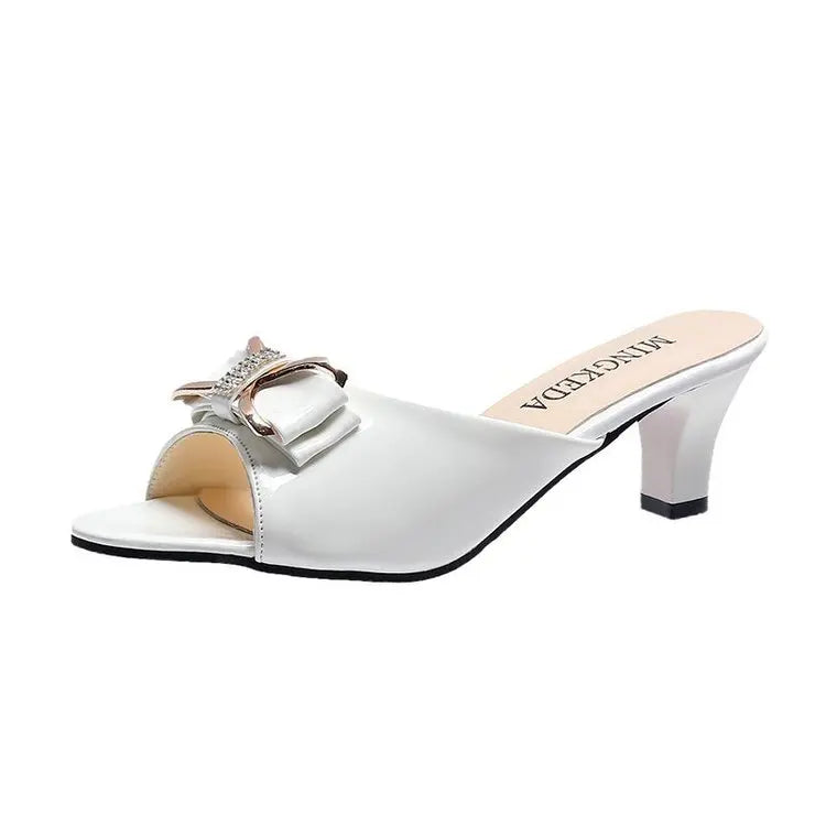 Nuovi Sandali Estivi da Donna, Ciabatte con Punta Aperta, Ciabatte con Fiocco di Strass, Scarpe Sexy con Punta Aperta, Taglia Grande 42