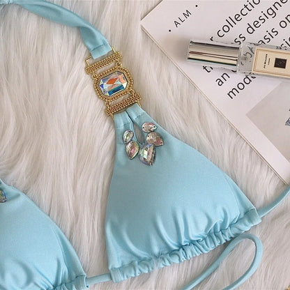 nuovo costume da bagno in due pezzi con strass 2026 cristallo di lusso perizoma Sexy perizoma Bikini Set costumi da bagno da donna costume da bagno Sexy da spiaggia