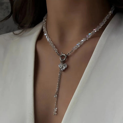 Collana con pendente a forma di cuore in cristallo di zircone con catena di cristallo geometrica nera vintage di moda per le donne Gioielli Boho femminili Neelry