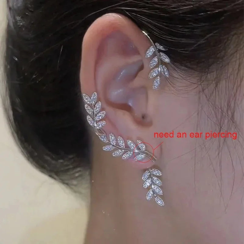 Orecchini a Clip a farfalla con foglia di metallo placcato argento per orecchini da donna senza Piercing gioielli di moda con polsino dell'orecchio in zircone scintillante