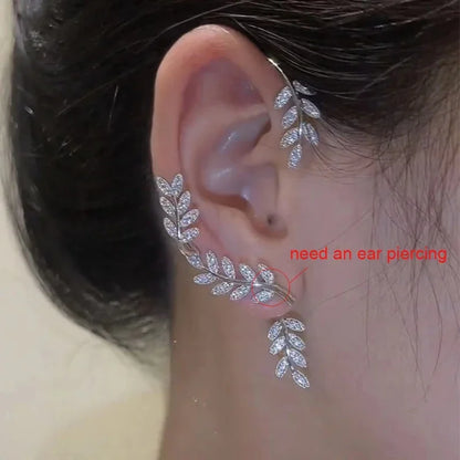 Orecchini a Clip a farfalla con foglia di metallo placcato argento per orecchini da donna senza Piercing gioielli di moda con polsino dell'orecchio in zircone scintillante