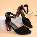 Nuovi sandali estivi con tacco spesso per donna Testa tonda Linea open-toe con tacco alto stampato antiscivolo resistente all'usura Bocca di pesce