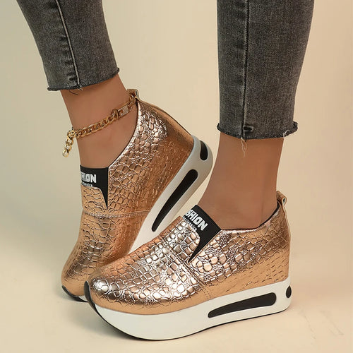 Patent Leather Wedge Loafers Shoes for Women New Height Increasing Platform Sneakers Woman Lightweight Slip On Casual Shoes