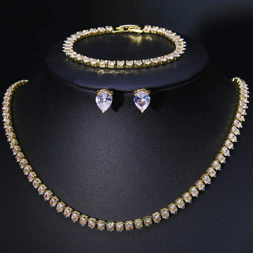 ZAKOL Gorgeous Buling AAA Clear Round Cubic Zirconia Collana da sposa Orecchini Set di gioielli da festa per le donne