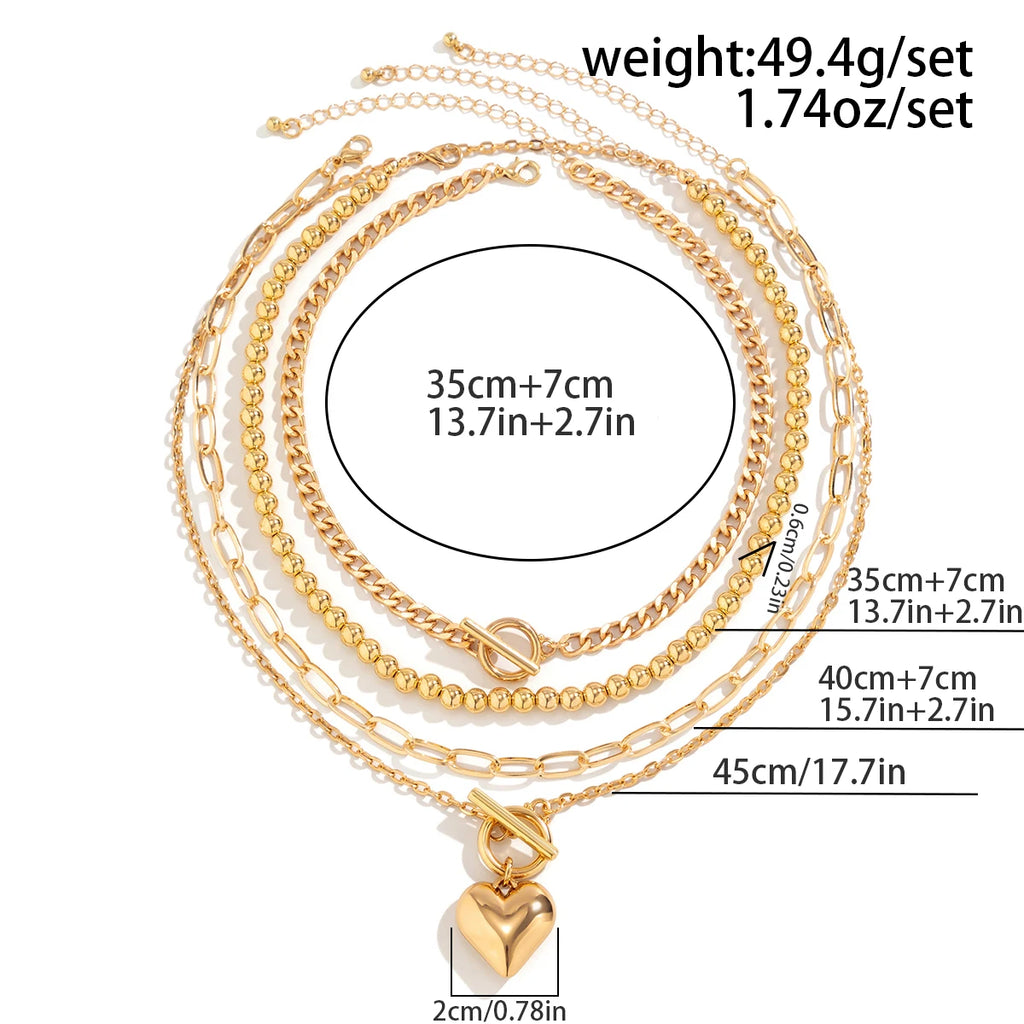 4 Pz/set Punk Color Oro Collana con Ciondolo a Cuore per Le Donne 2024 Alla Moda OT Fibbia In Rilievo Collo Catena Girocollo Y2K Accessori di Gioielli