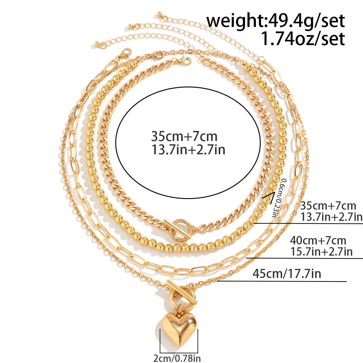 4 Pz/set Punk Color Oro Collana con Ciondolo a Cuore per Le Donne 2024 Alla Moda OT Fibbia In Rilievo Collo Catena Girocollo Y2K Accessori di Gioielli