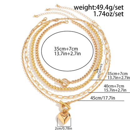 4 Pz/set Punk Color Oro Collana con Ciondolo a Cuore per Le Donne 2024 Alla Moda OT Fibbia In Rilievo Collo Catena Girocollo Y2K Accessori di Gioielli