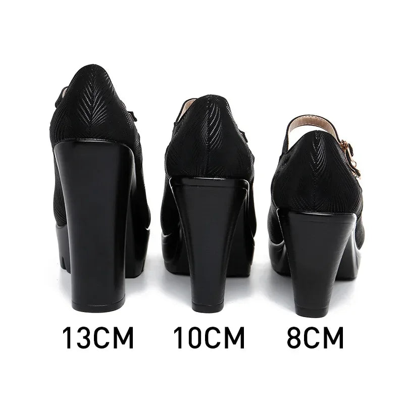 Plus Size 32-43 Block Heel Platform Shoes Women Pumps 2025 Spring High Heels Shoes Ladies Office Shoe Elegant Wedding Shoes