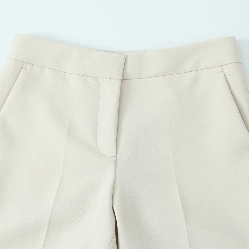 Willshela Pantaloni svasati con cerniera frontale beige moda donna Pantaloni da donna chic femminili a vita alta vintage a vita alta