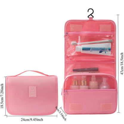 Borsa da Toilette Portatile con Gancio, Multifunzionale, Impermeabile, Resistente all'Usura, Multi-Strato, Grande Capacità, per Trucchi