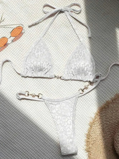 Sexy Leoparden Samt Bikini Mini Micro Tanga Bikinis Damen Bademode Weiblicher Badeanzug Zweiteiliger Bikini Set Neckholder Badeanzug Schwimmen