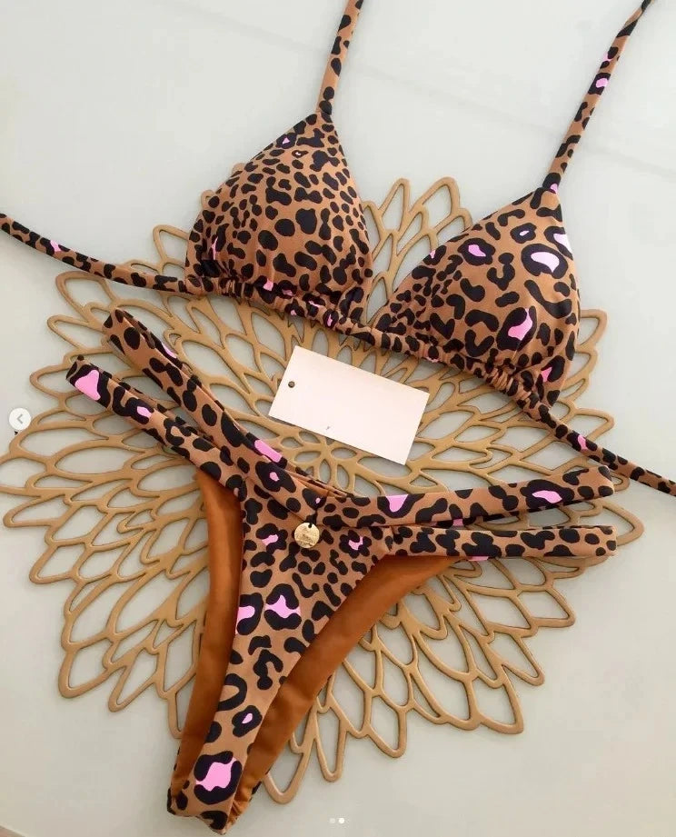 Summer Print Sexy Bikini Sets Neckholder-Schnüroberteile Strings Strandstil Badeanzug Y2k Bademode Damen Strandmode Neu