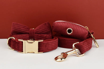 Set Collare e Guinzaglio per Cani in Corduroy Rosso Vino con Targhetta Personalizzata Incisa, Accessori per Animali Domestici