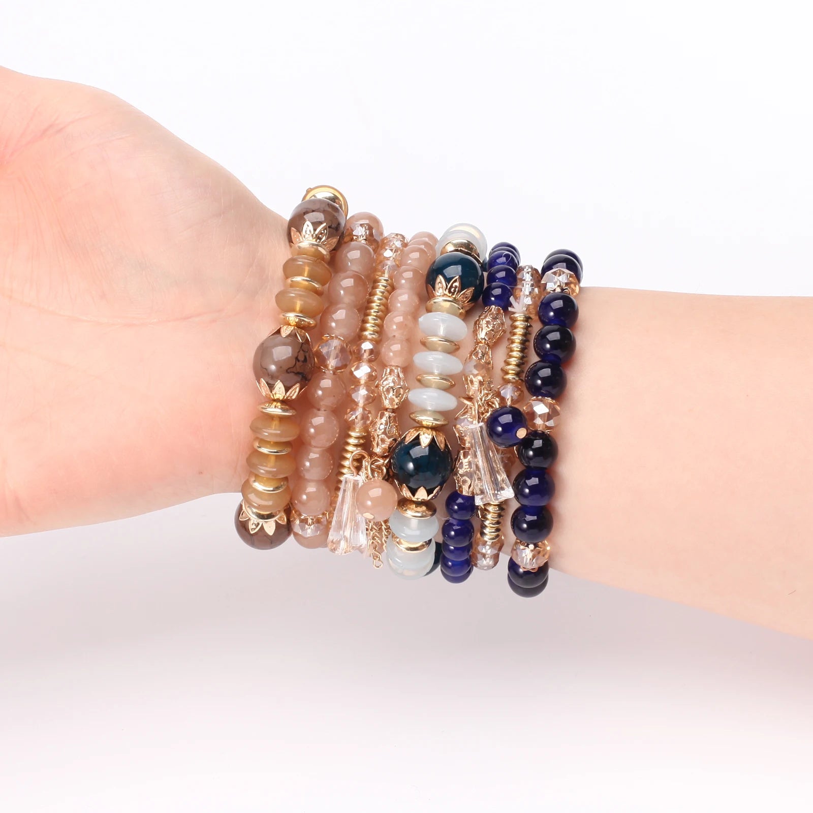 Braccialetti bohémien con perline impilabili per donna Braccialetti elasticizzati con ciondolo a forma di braccialetto multistrato